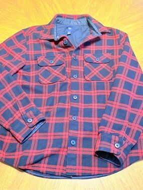 Gap Plaid Flannel Shirt Jacket Men’s Large Red Black Button Up Shacket